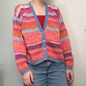 SEGRETS sun prints  Women's Pink and blue vintage cardigan